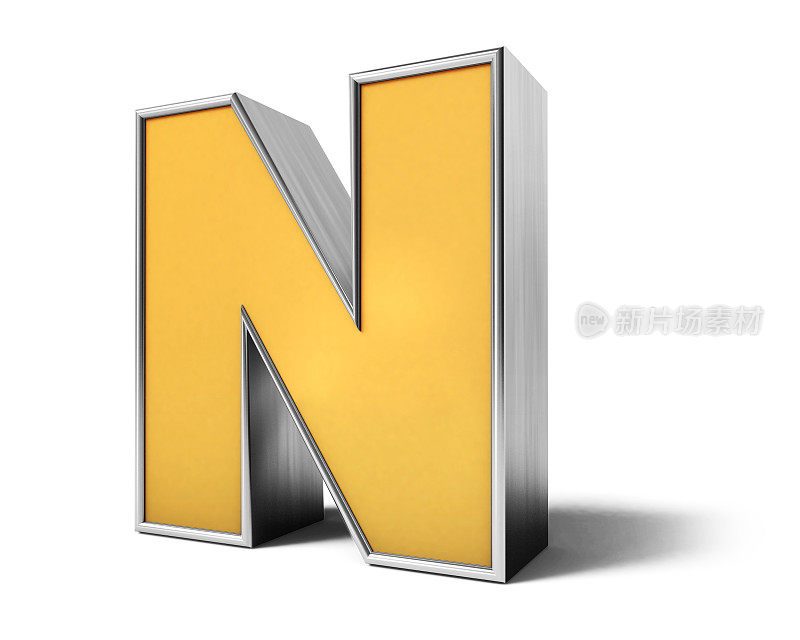 黄金N 3d。3D渲染的金色字体孤立的白色背景。3 d渲染。A到Z文本